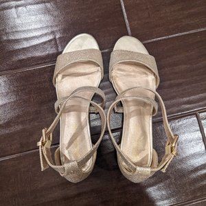 Gold/Champagne Low Wedge Sandals